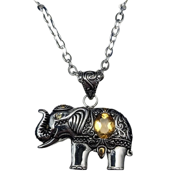 Source Unknown Jewelry - Brazilian Citrine ION Plated YG Stainless Steel Elephant Pendant With Chain